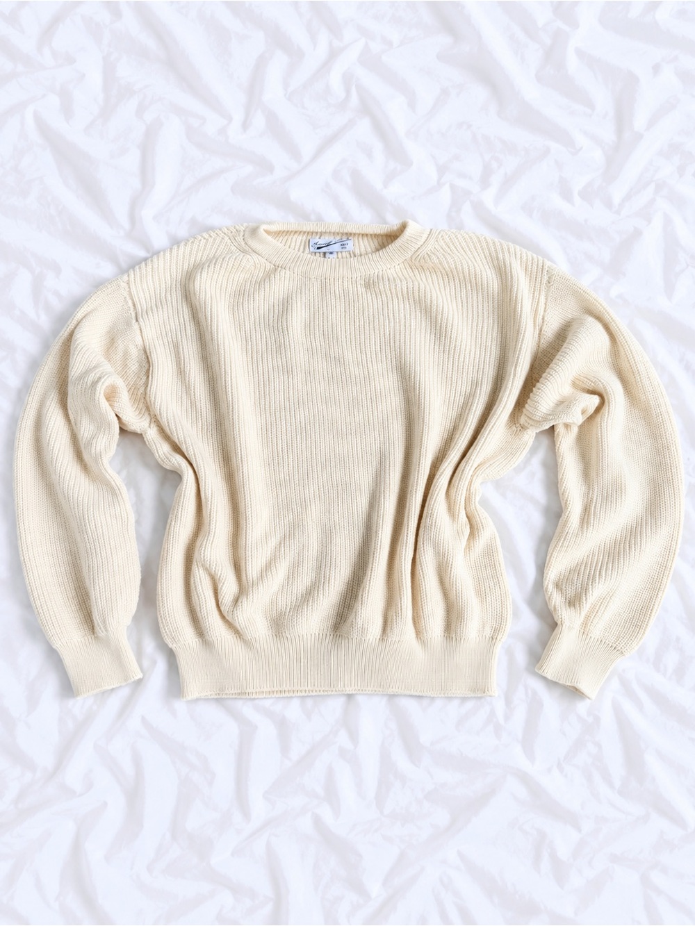 Classic Cream Ribbed Crewneck Sweater for Men